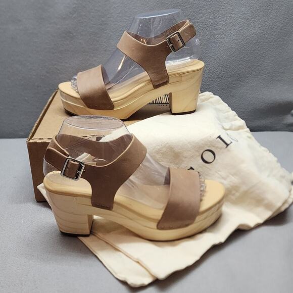 Nisolo All-Day Open Toe Tan Leather Wooden Clogs Sz 9 M - NIB - Picture 1 of 7